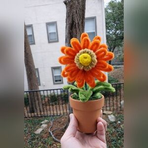 Vibrant Orange Plush Flower Pot